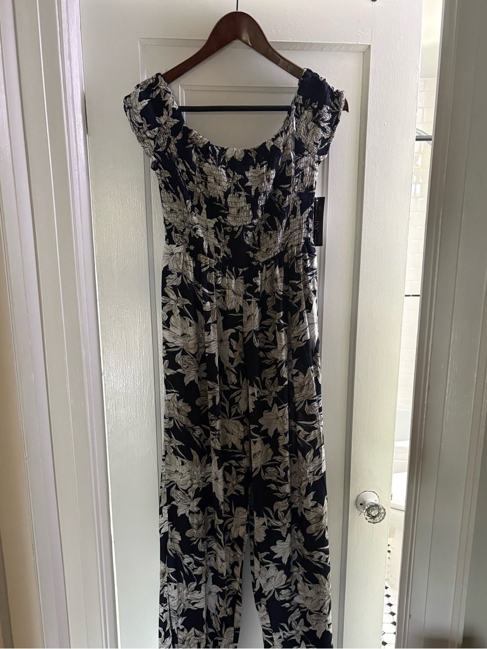 INC International Concepts Black Jumpsuit with White Floral Print